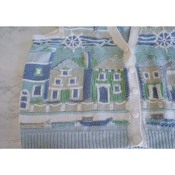 VTG Marisa Christina knit Sea Shore Sweater Vest 2X Cottagecore Whimsy Nautical - Picture 5 of 16